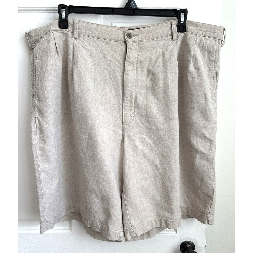 Eddie Bauer Mens 46 Tall Pleated Linen Shorts Beige‎ Oatmeal 100% Linen Classic